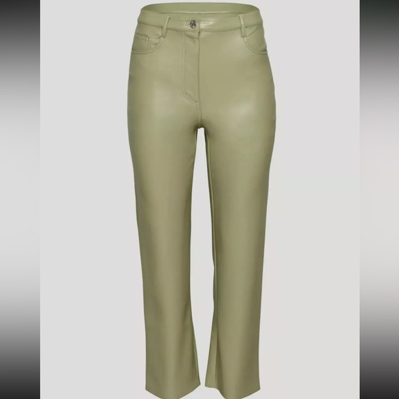 Aritzia Wilfred Meilna Cropped Vegan Leather Pant Sage Green Sz 6 - Picture 5 of 10